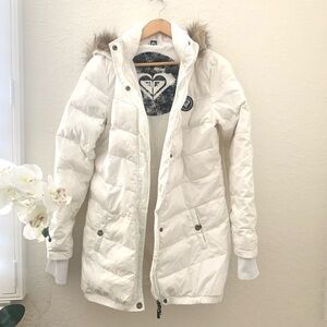 Roxy Down Puffer Long Coat Fur Hood Trim